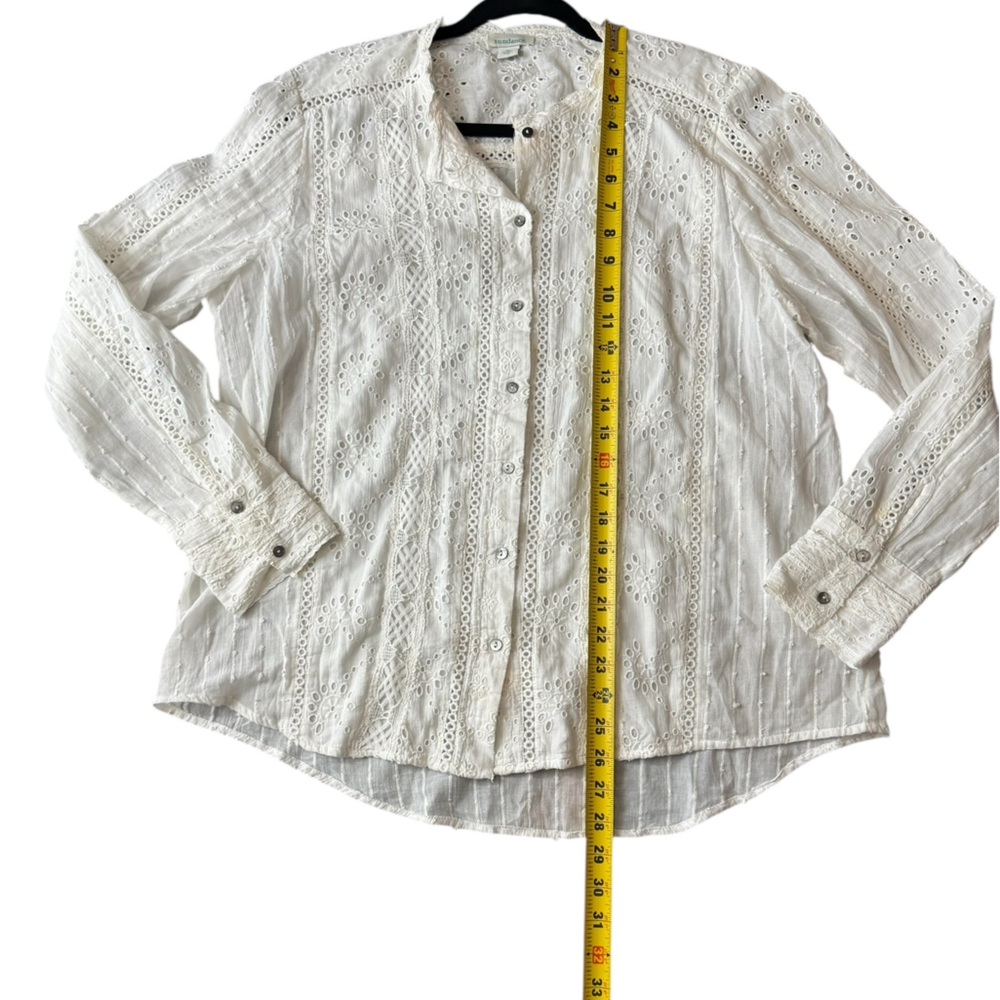 Sundance White Eyelet Lace XL Boho Victorian Cottagecore Cotton Button Front Top - Picture 8 of 14